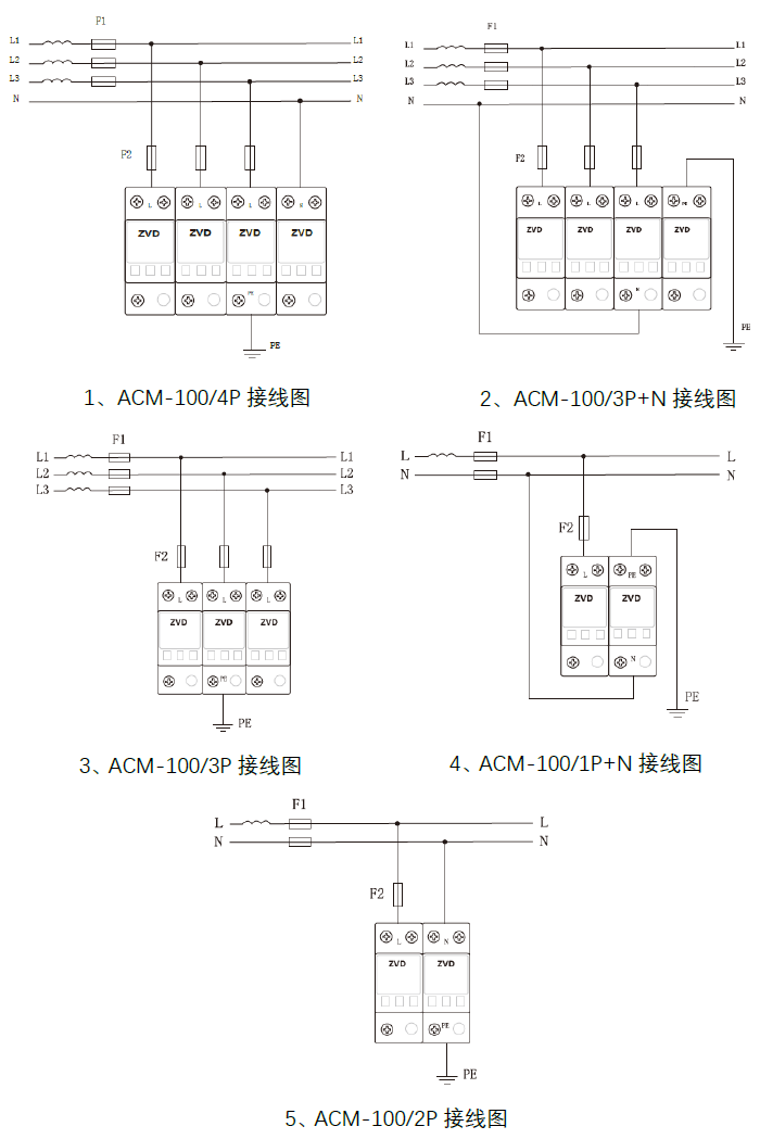 ACM-100系列浪涌保護(hù)器接線圖 100kA浪涌保護(hù)器 ACM-100